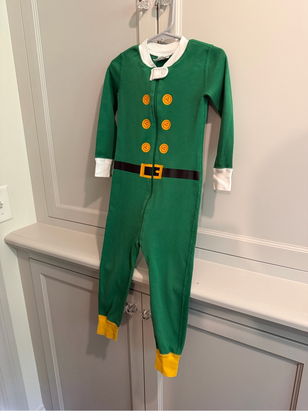 Hanna Andersson Green Elf One-Piece Pajama with Yellow Accents